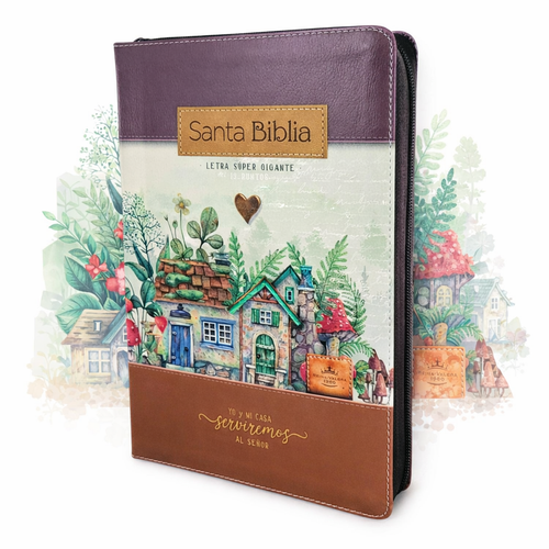 Biblia con Cierre Letra Súper Gigante 19 puntos Mediana RV1960, imit piel floral marrón con índice y canto decorado - Yo y mi casa