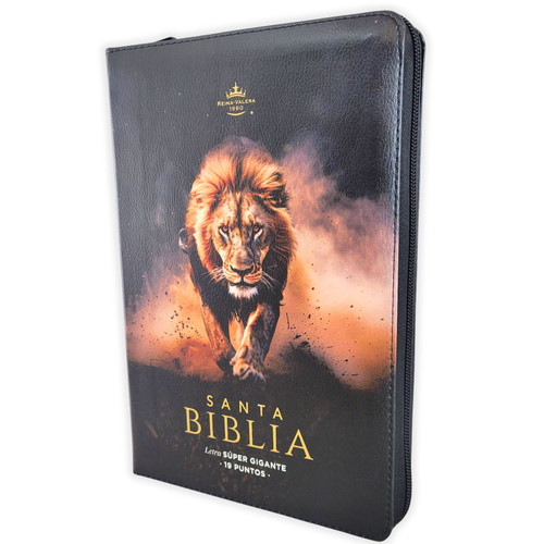 Biblia con Cierre Letra Súper Gigante 19 puntos Mediana RV1960, imit piel negro león y canto diseñado con índice