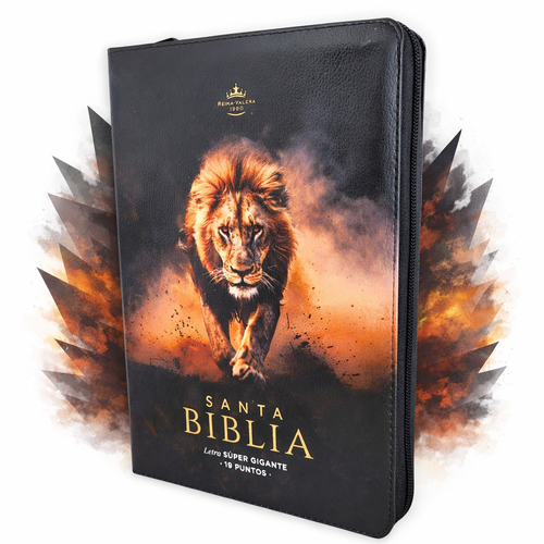 Biblia con Cierre Letra Súper Gigante 19 puntos Mediana RV1960, imit piel negro león y canto diseñado con índice