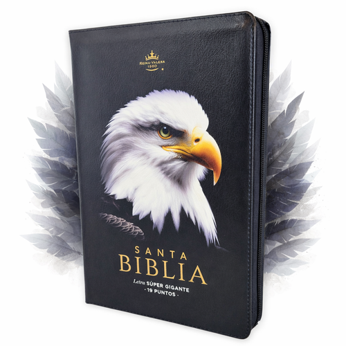 Biblia con Cierre Letra Súper Gigante 19 puntos Mediana RV1960, imit piel negro águila y canto diseñado con índice