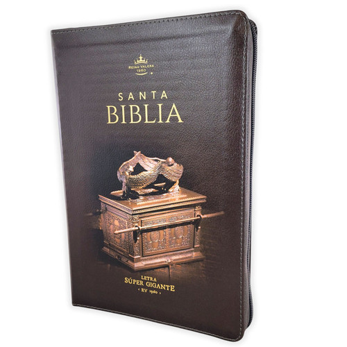 Biblia con Cierre Letra Súper Gigante 19 puntos Mediana RV1960, imit piel marrón con índice - Arca del Pacto
