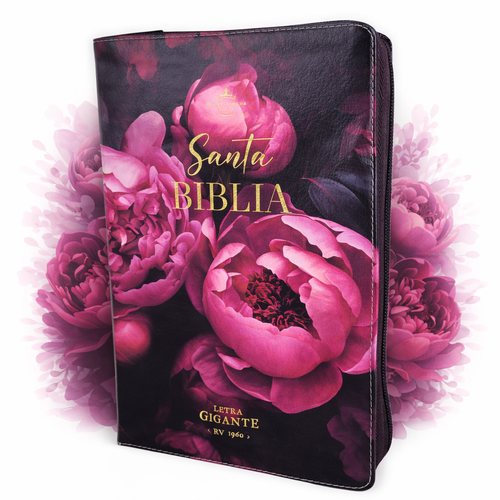 Biblia con Cierre Letra Gigante Manual 14 puntos RV1960, imit piel duotono rosa fucsia con índice y canto floral