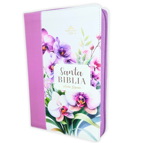 Biblia con Cierre Letra Gigante Manual 14 puntos RV1960, imit piel floral lila orquídea con índice y canto floral