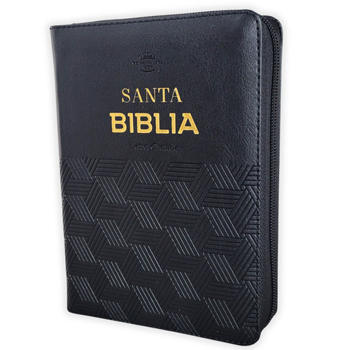 Biblia con Cierre Portátil Letra Grande 12 puntos RV1960, imit piel negro geométrico con índice