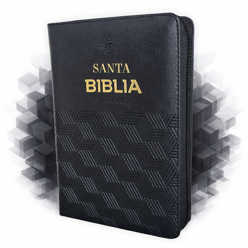 Biblia con Cierre Portátil Letra Grande 12 puntos RV1960, imit piel negro geométrico con índice