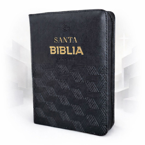 Biblia con Cierre Portátil Letra Grande 12 puntos RV1960, imit piel negro geométrico con índice