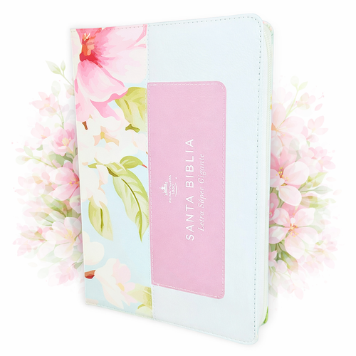 Biblia con Cierre Letra Súper Gigante 19 puntos Mediana RV1960, imit piel rosas en esplendor con índice y canto floral