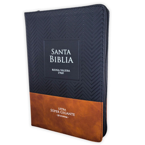 Biblia con Cierre Letra Súper Gigante 19 puntos Mediana RV1960, imit piel duotono negro y café con índice