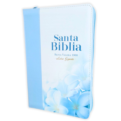 Biblia con Cierre Letra Gigante Manual 14 puntos RV1960, imit piel azul floral con índice y canto floral