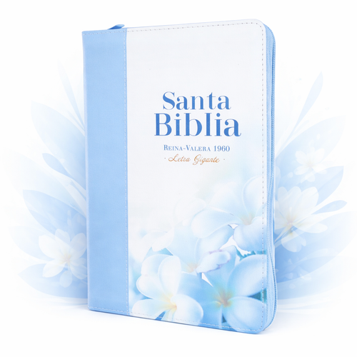 Biblia con Cierre Letra Gigante Manual 14 puntos RV1960, imit piel azul floral con índice y canto floral