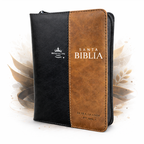 Biblia con Cierre Portátil Letra Grande 12 puntos RV1960, imit piel duotono café y negro con índice