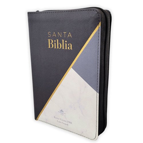 Biblia con Cierre Portátil Letra Grande 12 puntos RV1960, imit piel tricolor negro/gris/blanco mármol con índice