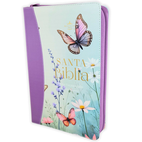 Biblia con Cierre Letra Gigante Manual 14 puntos RV1960, imit piel lila mariposa con índice y canto floral