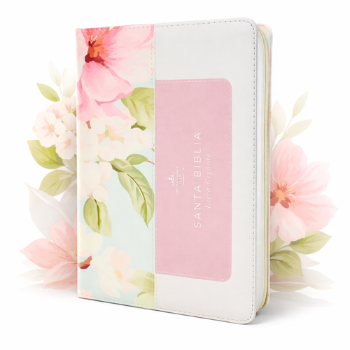 Biblia con Cierre Letra Gigante Manual 14 puntos RV1960, imit piel rosas en esplendor con índice y canto floral