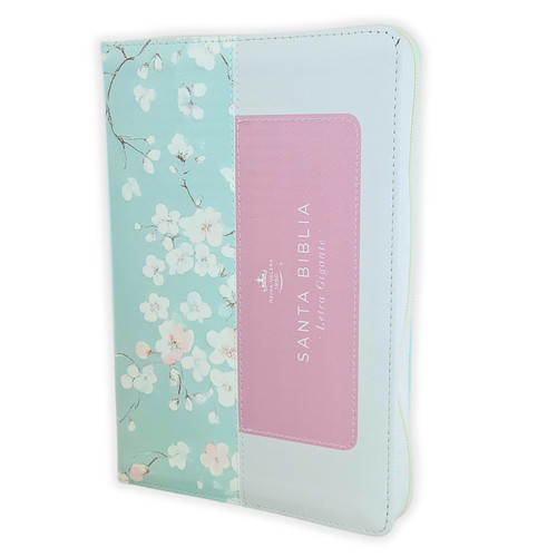 Biblia con Cierre Letra Gigante Manual 14 puntos RV1960, imit piel tricolor azul/rosa/blanco con índice y canto floral