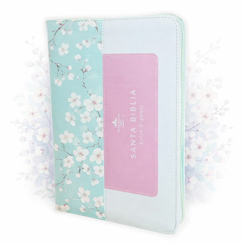 Biblia con Cierre Letra Gigante Manual 14 puntos RV1960, imit piel tricolor azul/rosa/blanco con índice y canto floral