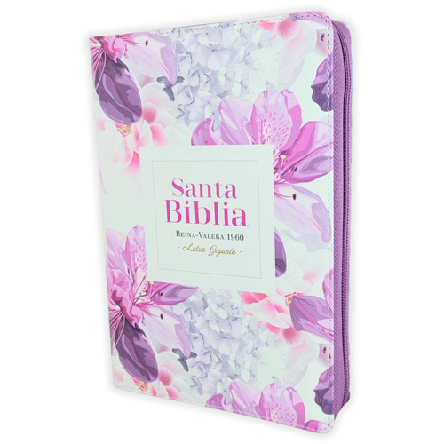 Biblia con Cierre Letra Gigante Manual 14 puntos RV1960, imit piel lila floral con índice y canto floral