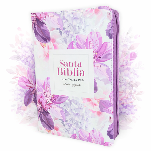 Biblia con Cierre Letra Gigante Manual 14 puntos RV1960, imit piel lila floral con índice y canto floral