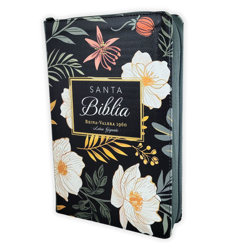Biblia con Cierre Letra Gigante Manual 14 puntos RV1960, imit piel verde oscuro floral con índice y canto floral