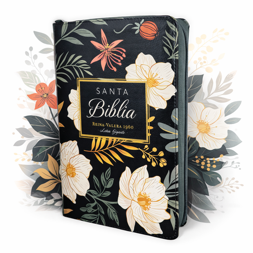 Biblia con Cierre Letra Gigante Manual 14 puntos RV1960, imit piel verde oscuro floral con índice y canto floral