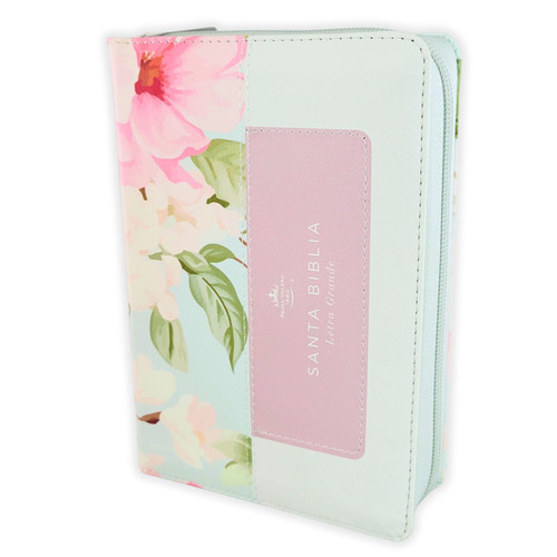 Biblia con Cierre Portátil Letra Grande 12 puntos RV1960, imit piel rosas en esplendor con índice y canto floral