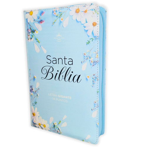 Biblia con Cierre Letra Gigante Manual 14 puntos RV1960, imit piel flores margaritas con índice