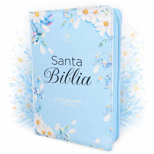Biblia con Cierre Letra Gigante Manual 14 puntos RV1960, imit piel flores margaritas con índice