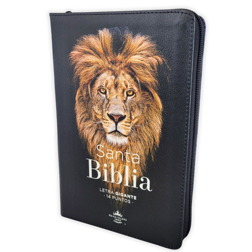 Biblia con Cierre Letra Gigante Manual 14 puntos RV1960, imit piel negro con índice - El León de la tribu de Judá ha vencido