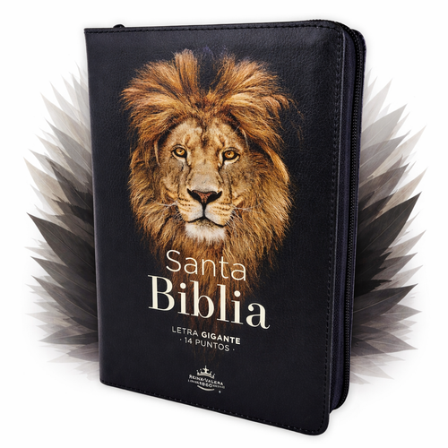 Biblia con Cierre Letra Gigante Manual 14 puntos RV1960, imit piel negro con índice - El León de la tribu de Judá ha vencido