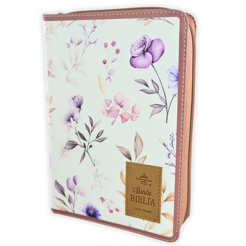 Biblia con Cierre Portátil Letra Grande 12 puntos RV1960, imit piel flores blanco con índice y canto floral