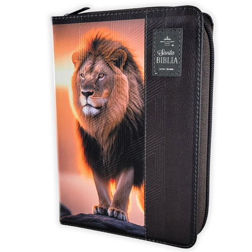 Biblia con Cierre Portátil Letra Grande 12 puntos RV1960, imit piel marrón con índice - El León de la tribu de Judá