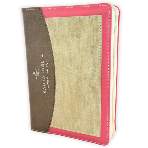 Biblia con Cierre Compacta 11 puntos RV1960 imit piel tricolor café/coral/tela beige con índice