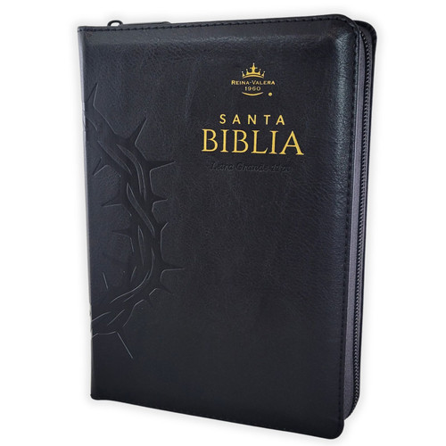 Biblia con Cierre Compacta 11 puntos RV1960 imit piel corona de espinas negro con índice