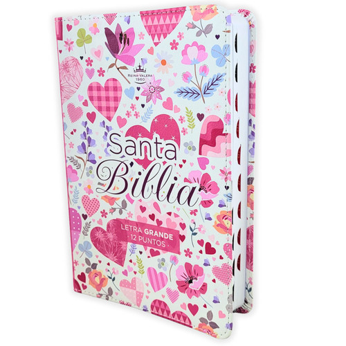 Biblia Letra Grande 12 puntos RV1960, imit piel flores y corazones con índice
