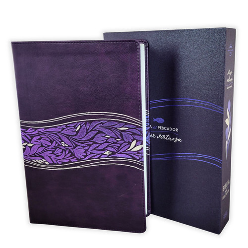 Biblia del Pescador Mujer Virtuosa Letra Grande RV1960, imit piel floral