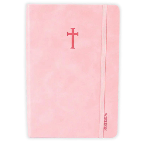 Wineskin Soft Cover Notebook with Elastic Strap, rose pink faux leather