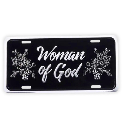 Metal License Plate: Woman of God in silver letters