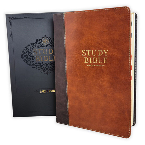 KJV Study Bible with Large Print and Thumb Index, Two-tone toffee and brown faux leather