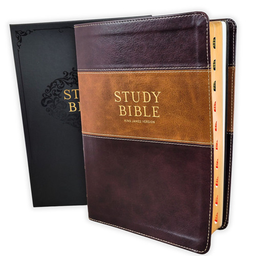 KJV Study Bible with Thumb Index, Two-tone burgundy and toffee faux leather