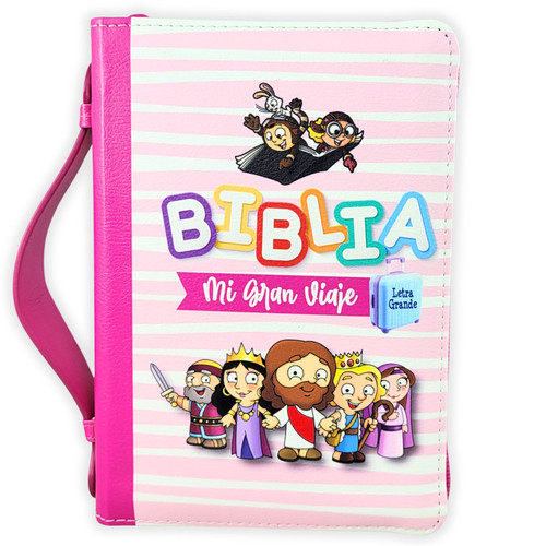 Biblia para Niñas Mi Gran Viaje Compacta con Cierre RV1960, imit piel rosa con asa de mano