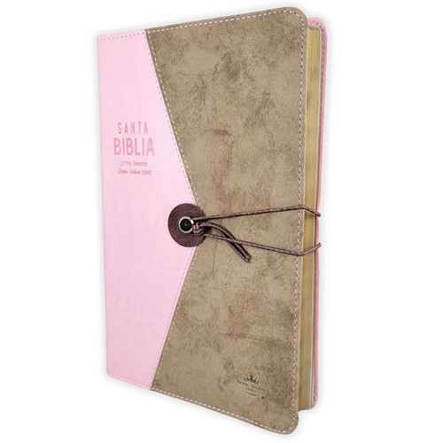 Biblia con Elástico Letra Grande 11 puntos RV1960, imit piel duotono rosa y café vintage