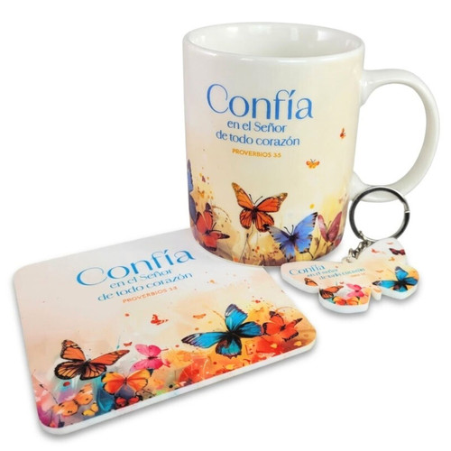 Pack Taza, Llavero, y Posavasos: Confía en el Señor - Proverbios 3:5