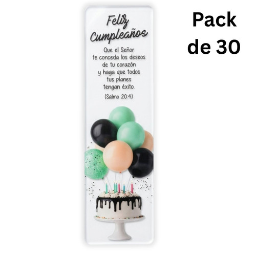 Pack de 30 Separadores de Página Transparentes: Feliz cumpleaños - Salmos 20:4