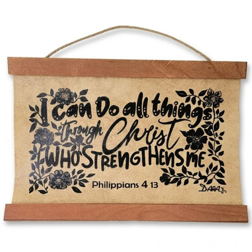 Small Biblical Scroll Printed on Synthetic Leather - Philippians 4:13