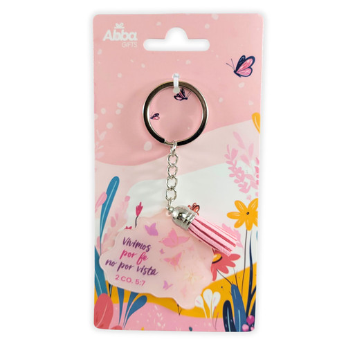 Llavero Acrílico con Borla: Vivimos por fe - 2 Corintios 5:7