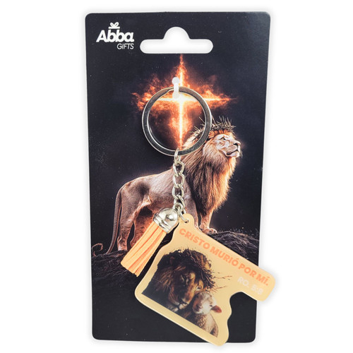 Llavero Acrílico con Borla: Cristo murió por mí - Romanos 5:8