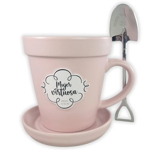 Set de Taza, Posavasos, y Cuchara: Mujer virtuosa - Proverbios 31:10-30