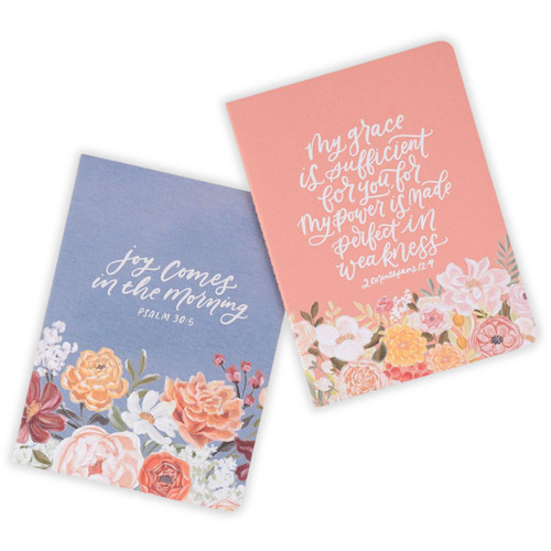 Set of 2 Notebooks: Joy and grace, peach and blue floral