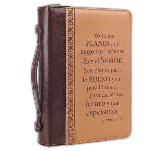 Forro de Biblia Yo sé los planes que tengo para ustedes, Jeremías 29:11, imitación piel, duotono café