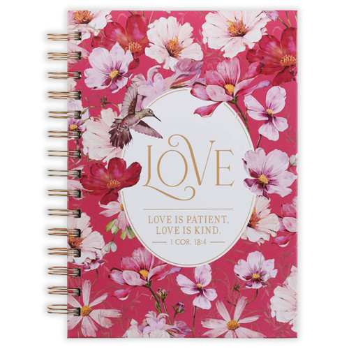 Spiral Journal: Love is patient - 1 Corinthians 13:5, cherry pink hardcover